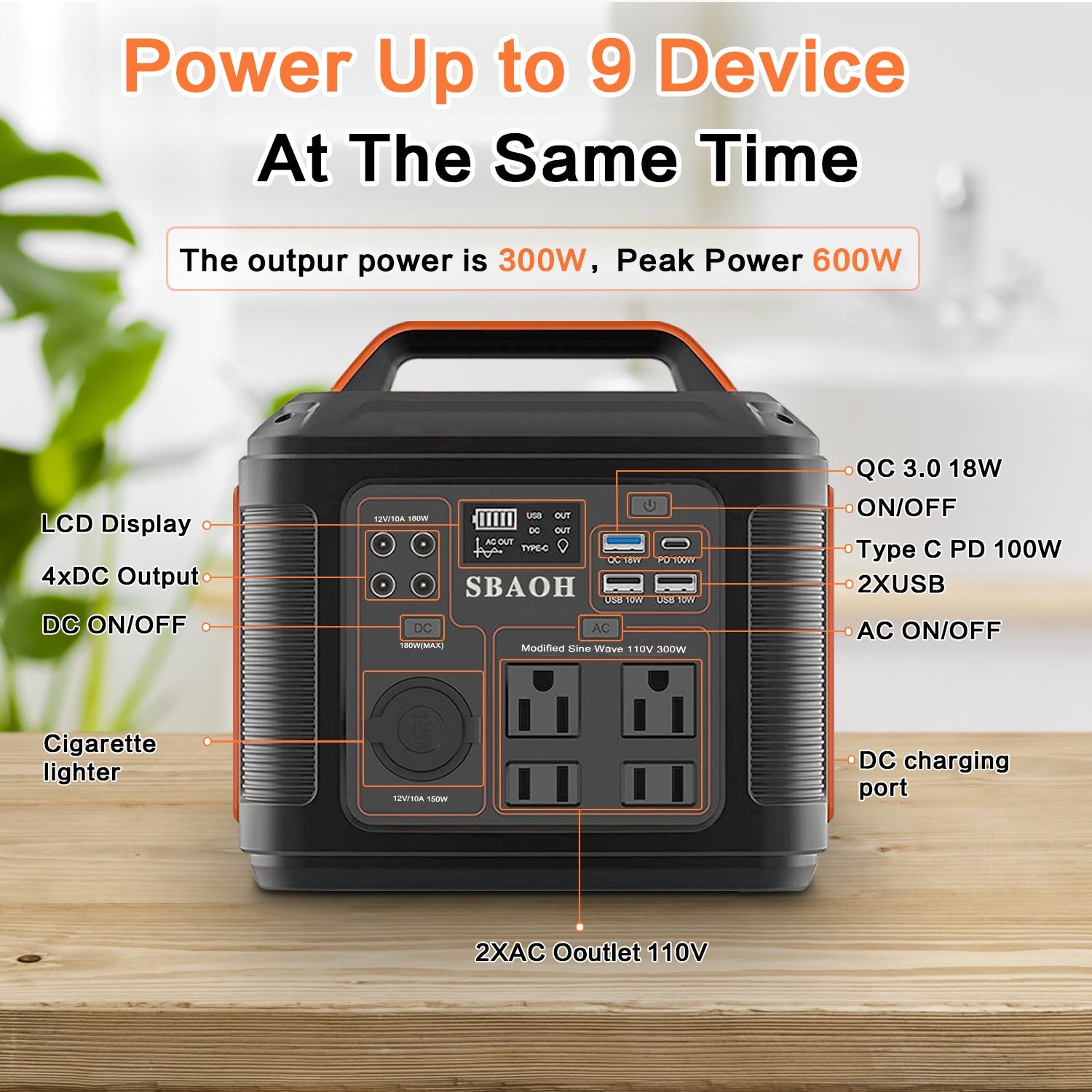 296Wh Portable Solar Power Station 80,000mAh with 13 Ports AC/USB-C/DC for Camping & Emergencies