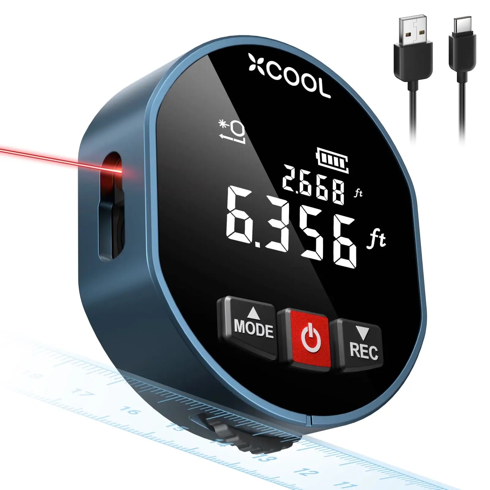 xCool 2-in-1 Rolling & Laser Tape Measure with Digital Readout – 9.8ft Tape & 197ft Laser