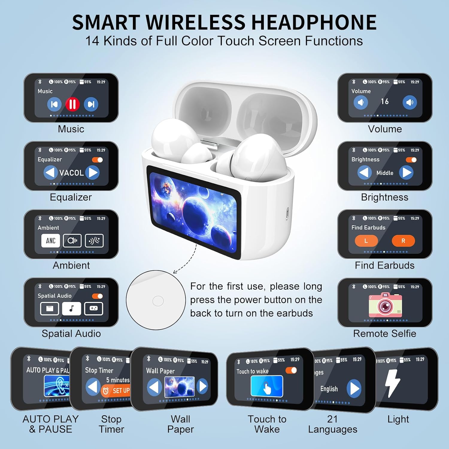 A9Pro Wireless Earbuds with Touch Screen & ANC