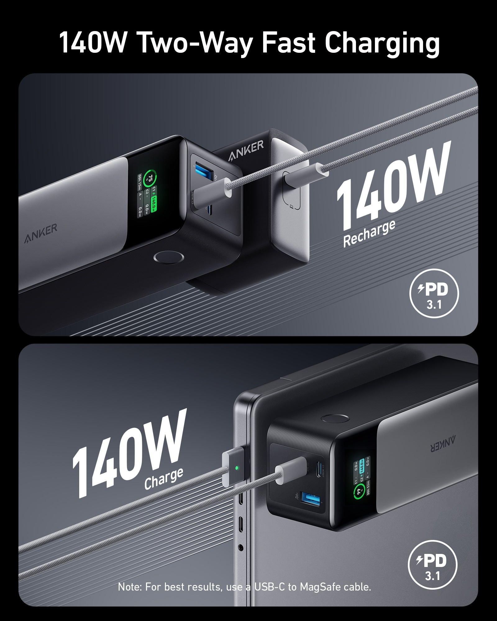 Anker 737 Power Bank (PowerCore 24K) 24,000mAh 140W Fast Charging Laptop Power Bank