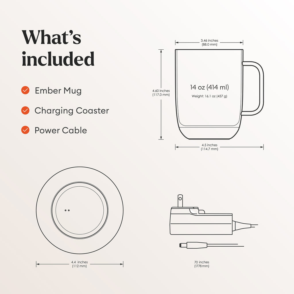 Ember Mug 2 Smart Temperature Control Coffee Mug 10oz & 14oz – Up to 1.5 Hour Battery
