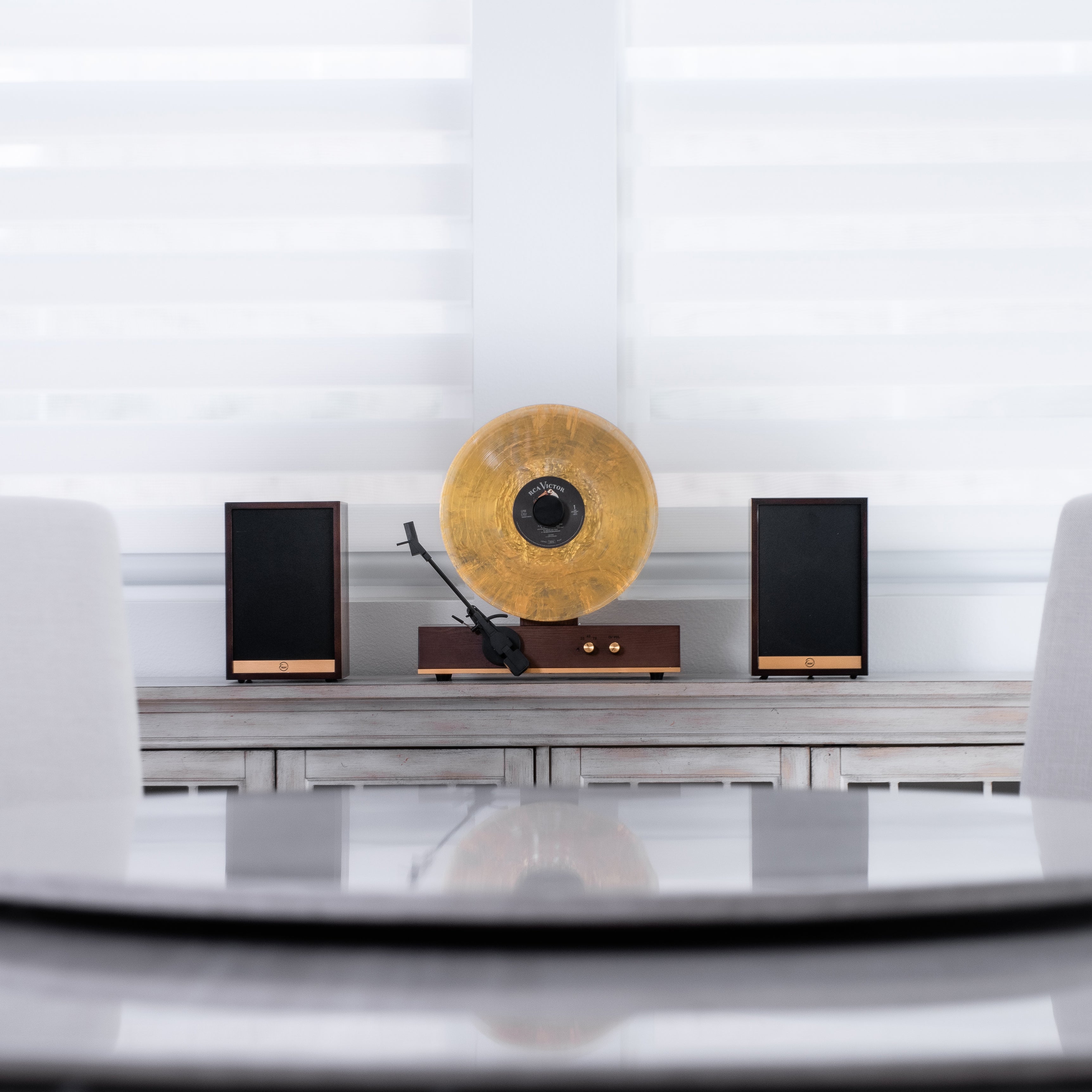 Fuse Audio GLD Vertical Vinyl Record Player with Bluetooth 5.3, 72W Speakers & Audio Technica Cartridge