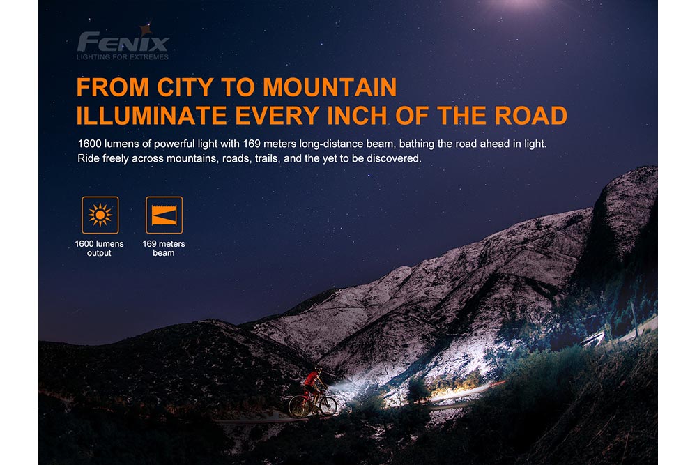 Fenix BC26R LED Bike Light 1600 Lumens USB-C Rechargeable IP68 Waterproof with 65-Hour Runtime