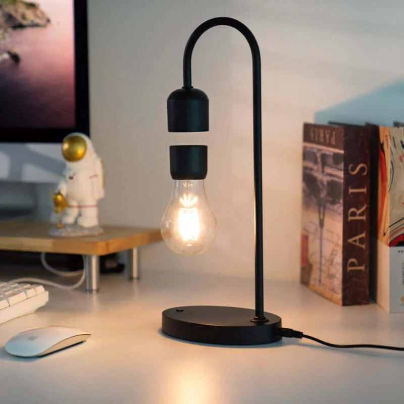 Magnetic Levitating LED Light Bulb Lamp with Oak Wood Base – Floating Desk Decor