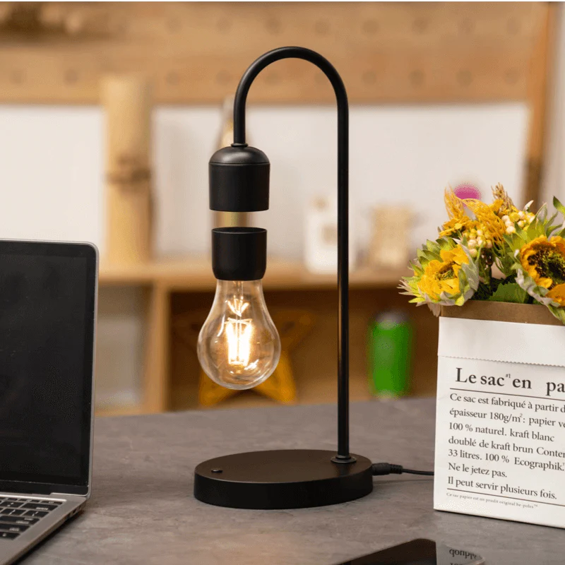 Magnetic Levitating LED Light Bulb Lamp with Oak Wood Base – Floating Desk Decor