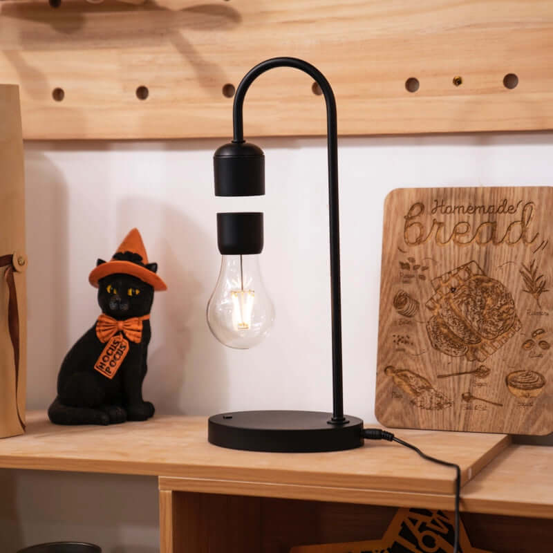 Magnetic Levitating LED Light Bulb Lamp with Oak Wood Base – Floating Desk Decor