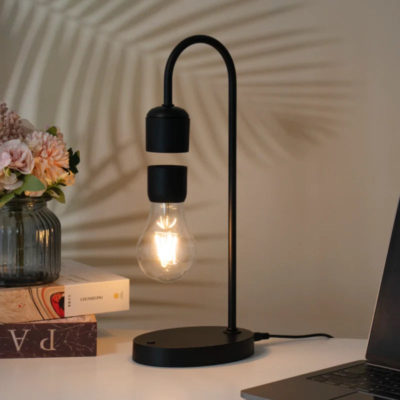 Magnetic Levitating LED Light Bulb Lamp with Oak Wood Base – Floating Desk Decor