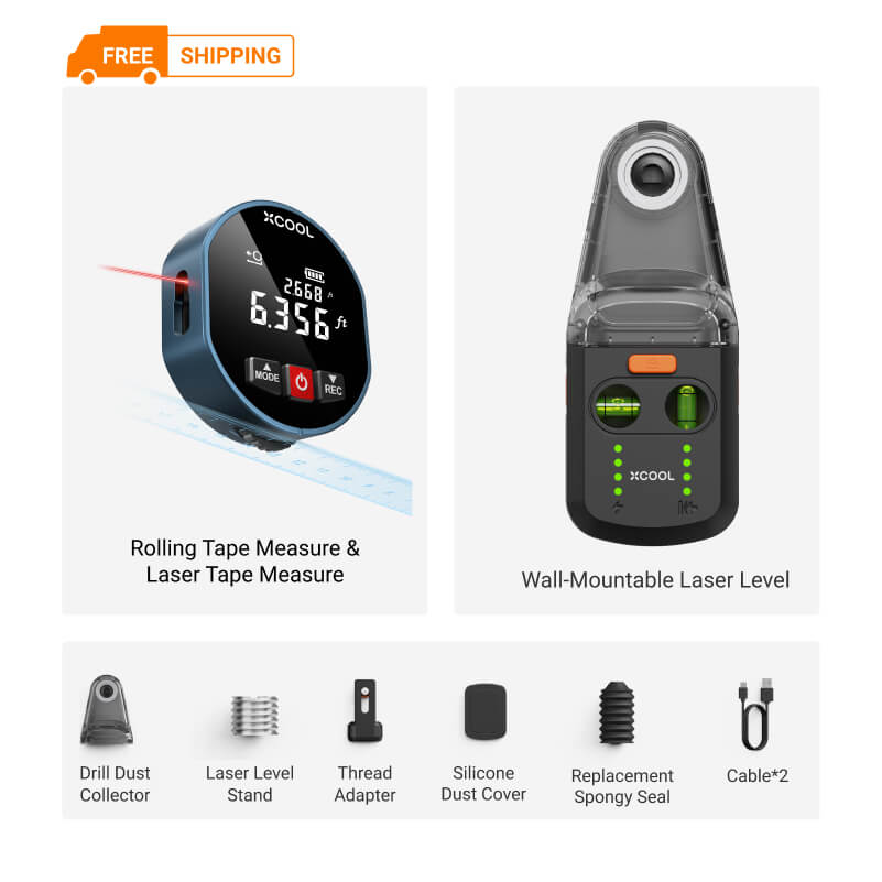 xCool 2-in-1 Rolling & Laser Tape Measure with Digital Readout – 9.8ft Tape & 197ft Laser