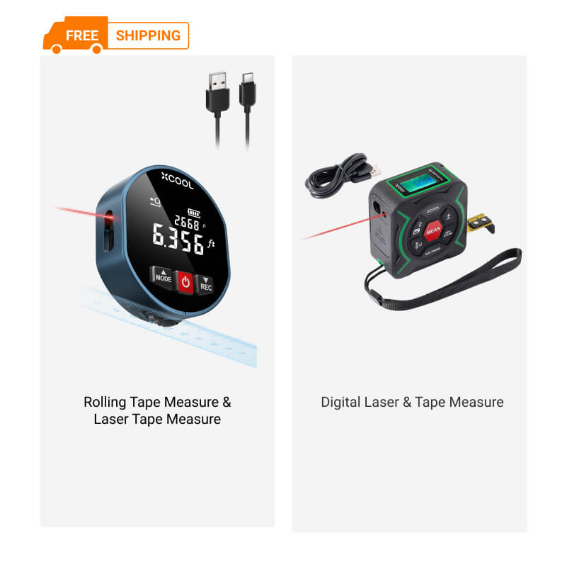 xCool 2-in-1 Rolling & Laser Tape Measure with Digital Readout – 9.8ft Tape & 197ft Laser
