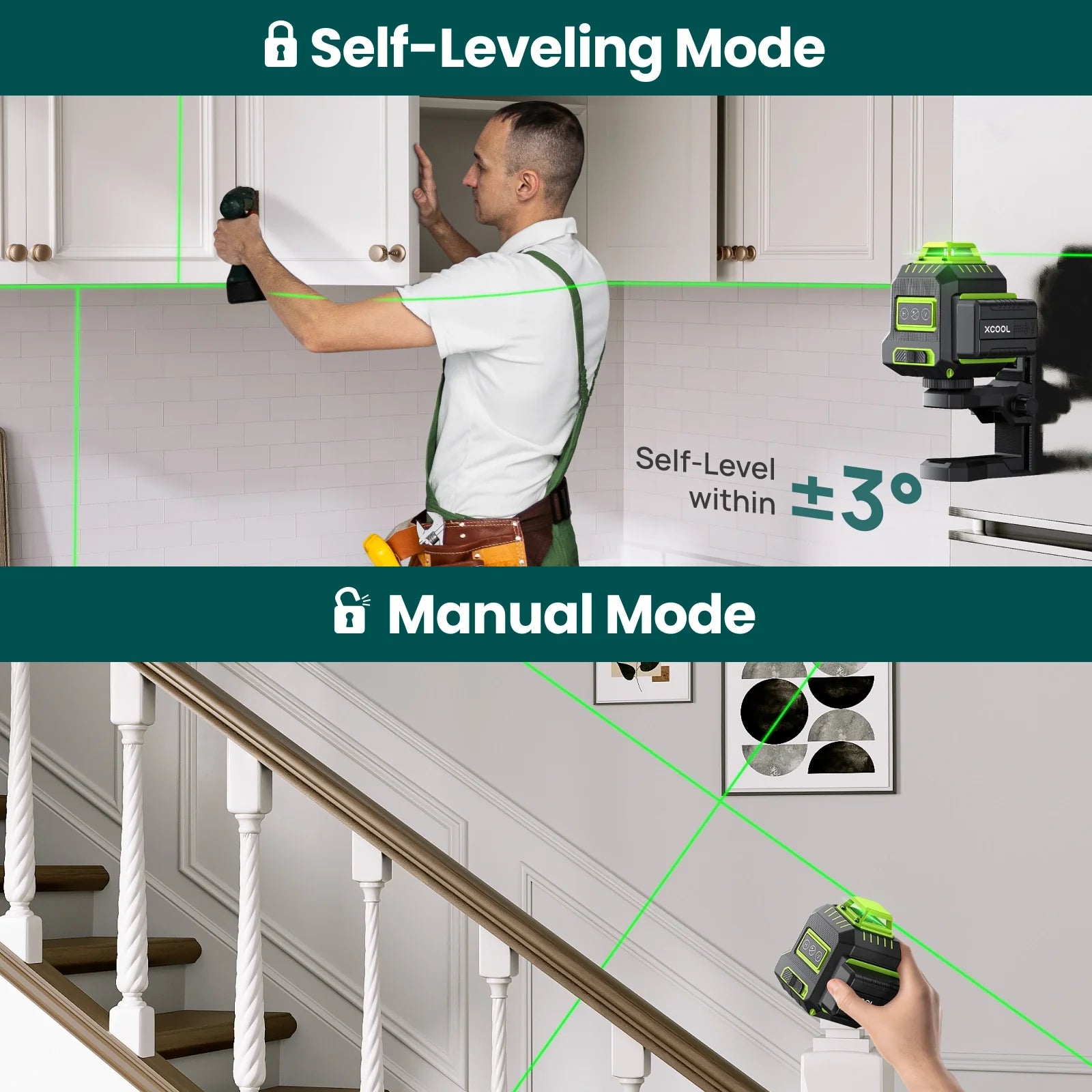 xCool Brillaser 360° Self-Leveling Laser Level with USB-C Rechargeable Battery & IP54 Rating