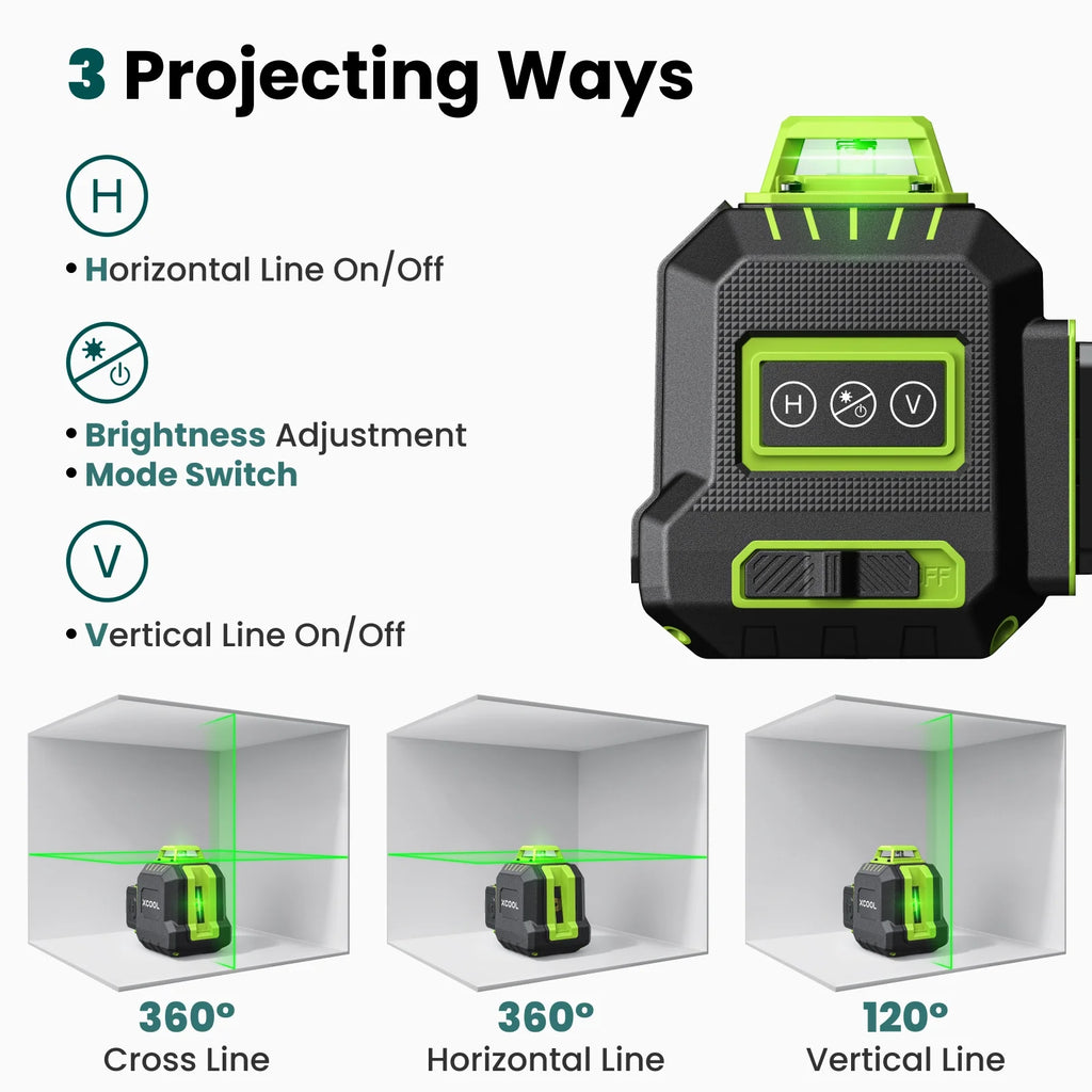 xCool Brillaser 360° Self-Leveling Laser Level with USB-C Rechargeable Battery & IP54 Rating