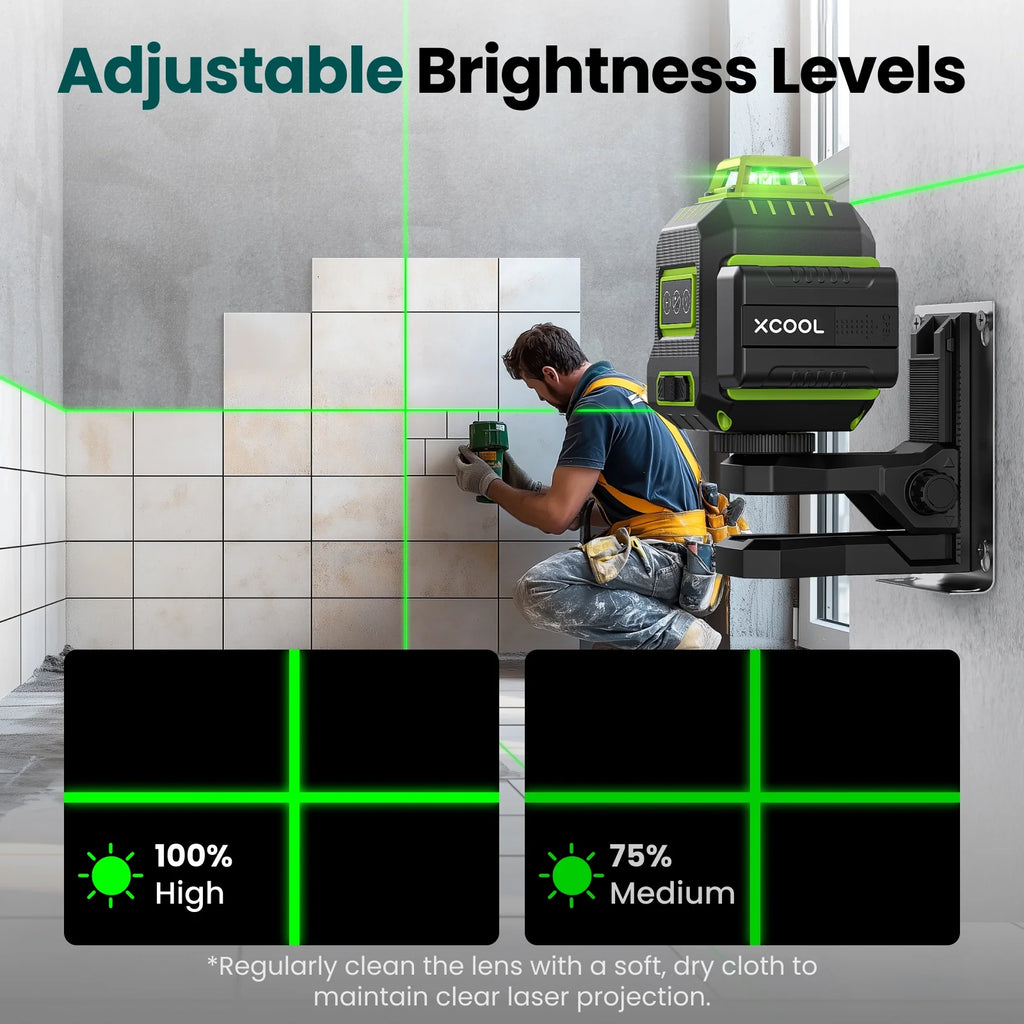xCool Brillaser 360° Self-Leveling Laser Level with USB-C Rechargeable Battery & IP54 Rating