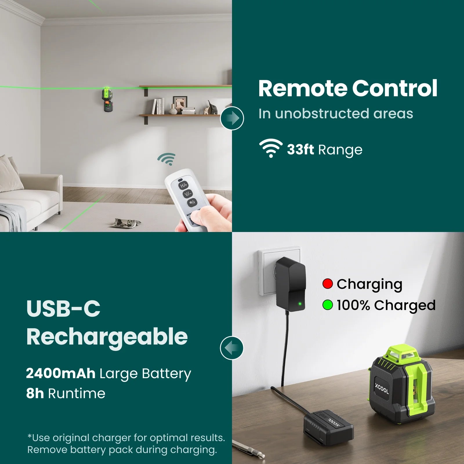 xCool Brillaser 360° Self-Leveling Laser Level with USB-C Rechargeable Battery & IP54 Rating