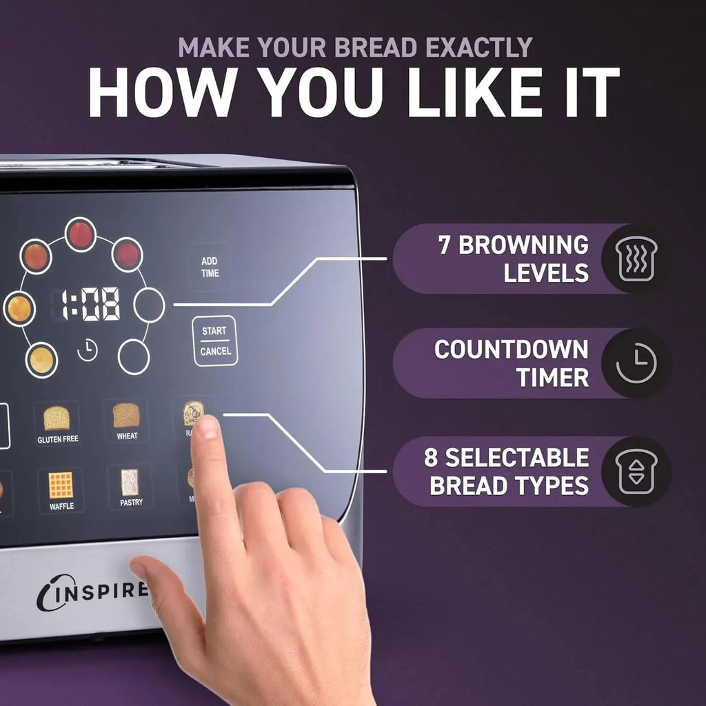 Touch Screen Smart Toaster 2-Slice with 8 Bread Presets, 7 Browning Levels & Digital Timer