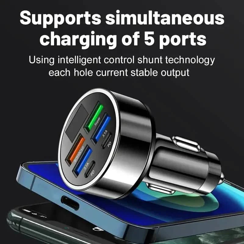 Fast Charging 6-Port Car Charger Adapter 40W QC3.0 with 4 USB + 2 USB-C Ports
