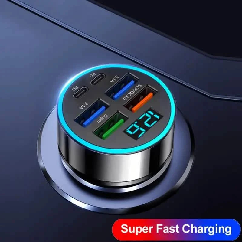 Fast Charging 6-Port Car Charger Adapter 40W QC3.0 with 4 USB + 2 USB-C Ports