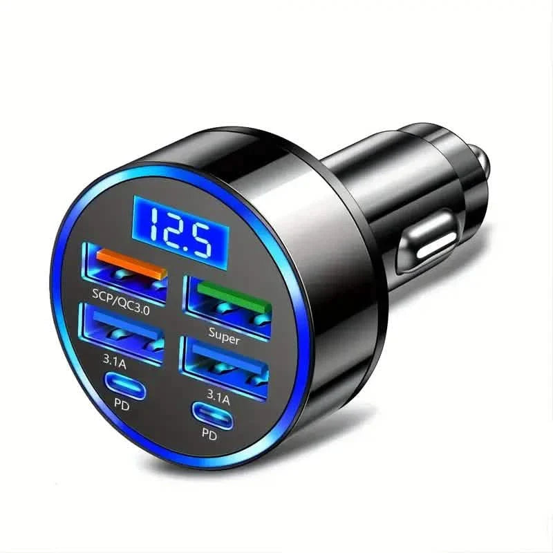Fast Charging 6-Port Car Charger Adapter 40W QC3.0 with 4 USB + 2 USB-C Ports