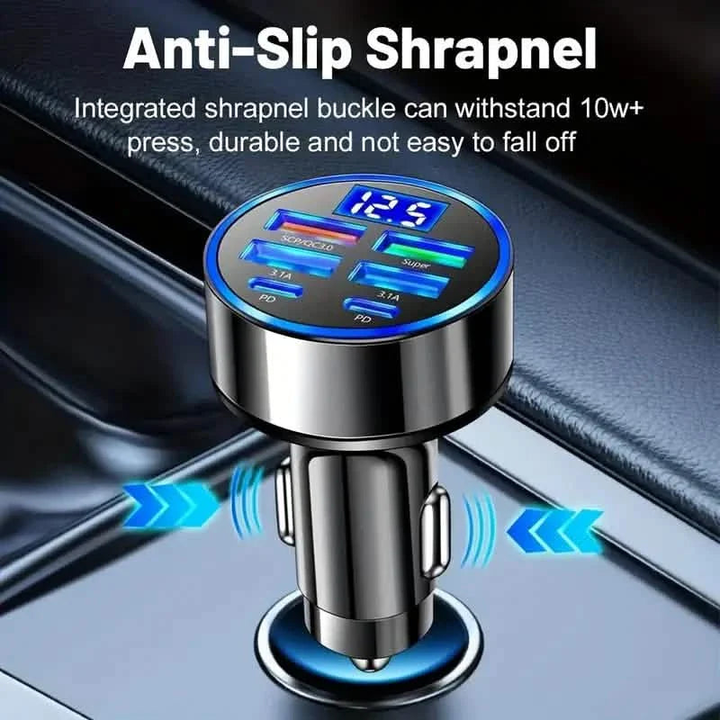 Fast Charging 6-Port Car Charger Adapter 40W QC3.0 with 4 USB + 2 USB-C Ports