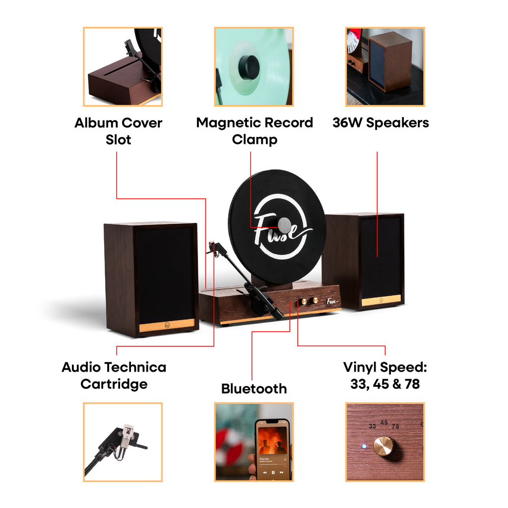 Fuse Audio GLD Vertical Vinyl Record Player with Bluetooth 5.3, 72W Speakers & Audio Technica Cartridge
