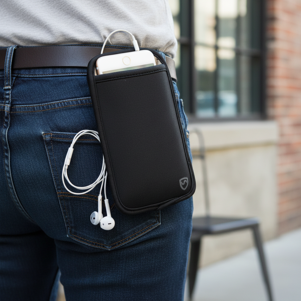 SYB Phone Pouch clipped to jeans in urban lifestyle setting