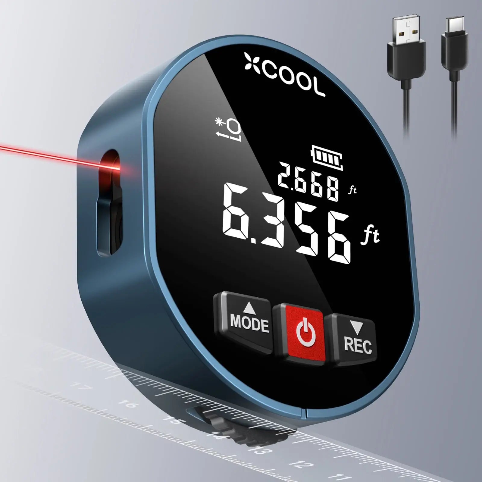 xCool 2-in-1 Rolling & Laser Tape Measure with Digital Readout – 9.8ft Tape & 197ft Laser