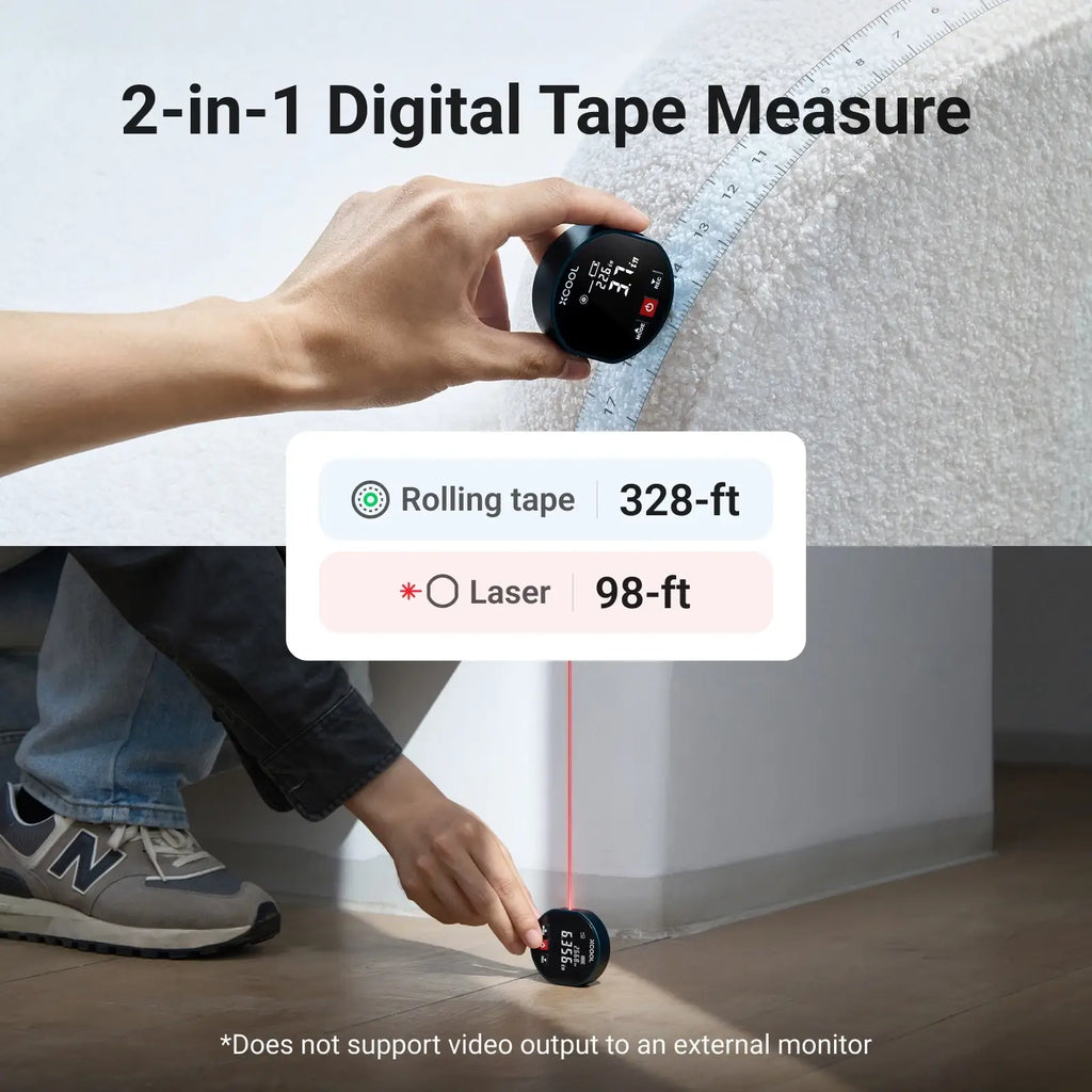 xCool 2-in-1 Rolling & Laser Tape Measure with Digital Readout – 9.8ft Tape & 197ft Laser